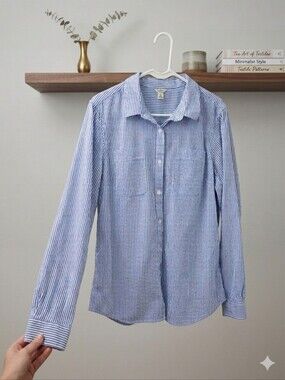 L.L. Bean Blue and White Striped Button-Down Shirt